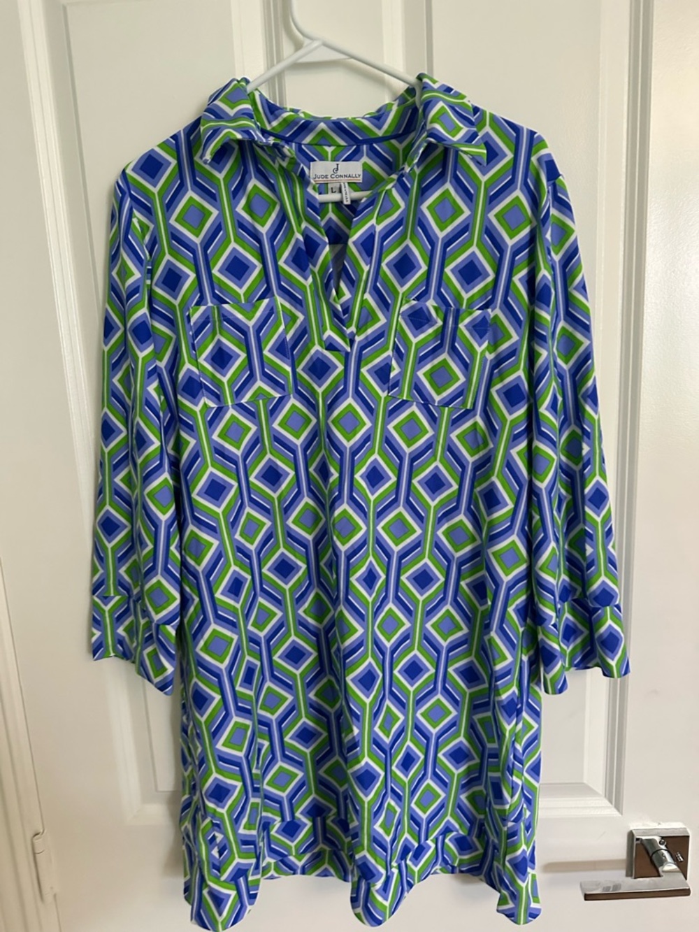 Jude Connally Blue & Green Geometric Button-Down Tunic